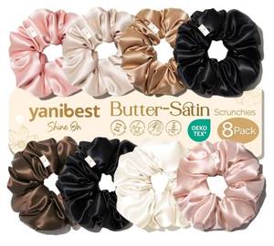 lot 46412 image: 8 Pcs Satin Scrunchies - Silk Scrunchies Ponytail Holders, Soft Satin Hair Ties No Damage, Hair Accessories for Women - Retail $10