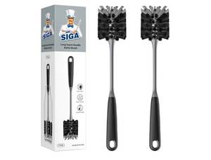 lot 46413 image: MR.SIGA Long Handle Bottle Brush, Flexible Scrub Brush for Water Bottles, Glasswares, Mugs, Black, 1 Pack - Retail $14
