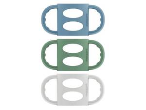 lot 46414 image: Dr. Browns Narrow Baby Bottle Handles, 100% Silicone, Easy Grip Removable Handles for Bottle to Sippy Cup Transition, BlueGrayGreen, 3-Pack, 4m - Retail $8