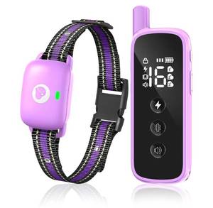 lot 46419 image: Dog Shock Collar - 2600FT Dog Training Collar with Remote, 3 Modes(BeepVibrationShock), Security Lock, IP68 Waterproof Rechargeable E-Collar for 10-120lbs All Breeds (Purple) - Retail $28