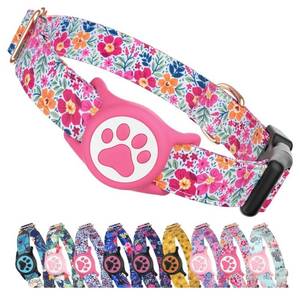 lot 46424 image: Airtag Dog Collar with Waterproof Airtag Holder��Original Stylish Cute Pattern Design.QR Code ID Buckle��Comfortable Soft Cotton for Small Medium Large Dogs - Retail $19