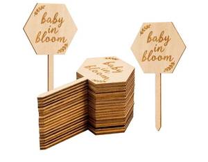 lot 46439 image: Baby in Bloom Succulent Tags Baby Shower Favors Gifts, PARBEE 30PCS Hexagon Plant Stakes Labels Gift Wooden Garden Stakes Succulent Plant Markers - Retail $9