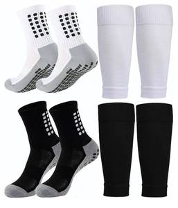 lot 46447 image: 1 Set Kids Grip Soccer Socks and Shin Guard Sleeves for Age 7-14 Youth Boys Children Football Basketball Training - Retail $12