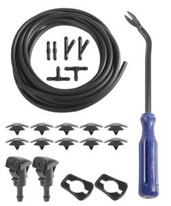 lot 46450 image: 22PCS Windshield Washer Hose Kit,13FT Washer Fluid Hose,6 PCS Hose Connectors,2 Fan Nozzles, Car Accessories Windshield Fluid Hose Replacement, Suitable for Most Car Windshield Fluid Tubing - Retail $9