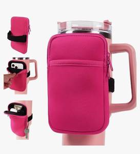 lot 46453 image: Water Bottle Pouch For Stanley cup accessories 40oz 20oz 30oz,tumbler pouch with Versatile Pocket, for Cards, Keys, Earphone. Fits for Phones, Use for Running, Walking, Hiking, Biking, DeepPink - Retail $9