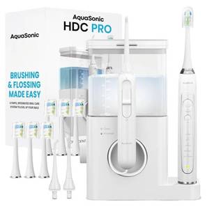 lot 46459 image: AquaSonic Home Dental Center PRO �� Brushing & Flossing Made Easy �� Brush & Floss �� Power Toothbrush & Water Flosser �� Whiter Teeth & Healthier Gums - Retail $80