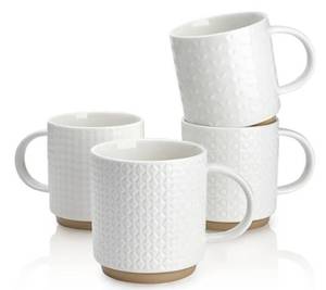 lot 46460 image: Sweese Stackable Coffee Mugs Set of 4, 10 oz Porcelain Coffee Cups with Embossed Design, White Cappuccino Cups for Coffee, Latte - Retail $23