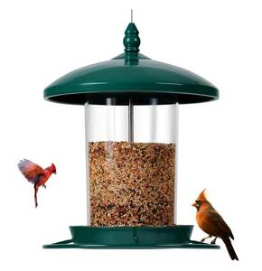 lot 46462 image: Metal Bird Feeder for Outdoors Hanging,3.0LB Seed Feeder, Easy to Fill & Clean,360° Feeding, Chew Proof Weatherproof Roof for Gardens and Wild Birds - Retail $23