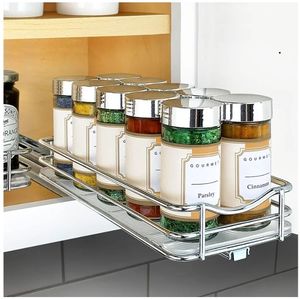 lot 46465 image: Pull Out Spice Organization for Cabinets - 4-38 inch Wide �� Spice Rack for Inside Cabinets, Slide Out Spice Rack Organizer for cabinet �� Pull Out Spice Rack, Sliding 1 Tier Chrome - Retail $30