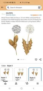 lot 46469 image: Metal Flower Wall Art Decor 13 Inch White and Gold Floral Sculpture Iron Wall Hanging Decoration Accent Artworks for Rustic Modern Indoor Kitchen Bedroom Living Room Office Garden Porch - Retail $24