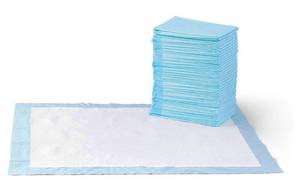lot 46477 image: Amazon Basics Leak-Proof Dog and Puppy Potty Training Pee Pads with Quick-Dry 5-Layer Design, Housebreaking, Standard Absorbency, X-Large, 28 x 34 Inch, Blue & White, 60-Pack - Retail $29