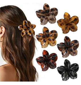 lot 46485 image: 6 PCS Flower Hair Clips for Women, Hawaiian Flower Claw Clips for Thick Thin Hair, Cute Daisy Jaw Clips, Strong Hold Non Slip Hair Accessories for Girls Holiday Gifts (Tortoise, Black) - Retail $9