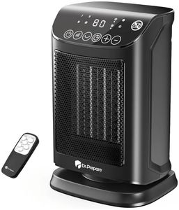 lot 46486 image: 1500W Small Space Heater for Indoor Use, Portable PTC Ceramic Electric Heater with Thermostat, Oscillation, Remote, 12H Timer, 3 Heat Modes  Fan  ECO Mode, Safe Heater for Office Bedroom - Retail $26
