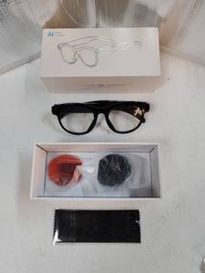 lot 46498 image: Ai Smart Glasses, Black Frame, Lenses Included and Cleaning Cloth. USB-C cable Not Included.  - Retail $60