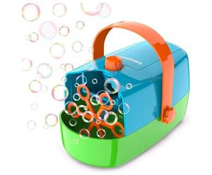 lot 46508 image: Bubble Machine, 3-in-1 Bubble Maker, Bubble Blower with 3 Bubble Wheels, Make Small  Medium  Big Bubbles for Kids Toddlers, Bubble Toys for Indoor Outdoor Birthday Party - Retail $35