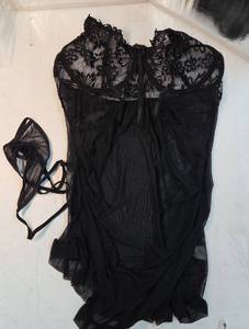 lot 46515 image: Womens 2 Piece Lingerie Set Lace Mesh Sheer Tie Front Deep V Neck Babydoll Nightgown with Thong, 2XL - Retail $19