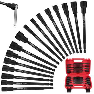 lot 46522 image: Nut Driver Impact Bit Set - 31-Piece Magnetic Socket Impact Drill Bit Tool Sets Extra Long Hex Nut Setter Driver Holder - Metric SAE Screwdriver Bits 14 Drive Shank Adapter Extension - Retail $20