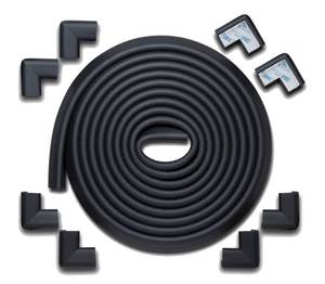 lot 46526 image: Roving Cove HeftyFit Edge Corner Protector Baby Proofing (Large 18ft Edge 8 Corners), Heavy-Duty, Soft NBR Rubber Foam, Furniture Fireplace Safety Bumper Guard, 3M Adhesive, Onyx Black - Retail $27