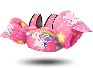 lot 46534 image: Kids Unicorn Rainbow Swim Float Vest with Arm Wings - Retail $15