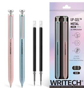 lot 46539 image: Gel Pens Fine Point Premium Metal Barrel Retractable 0.7mm Black Ink Pen 2ct with 2 Refills No Smear & Bleed Quick Dry Smooth Writing Silent Click Luxury Up-Gel - Retail $15