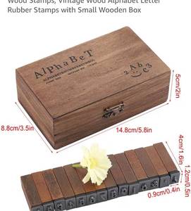 lot 46543 image: Wood Stamps, Vintage Wood Alphabet Letter Rubber Stamps with Small Wooden Box