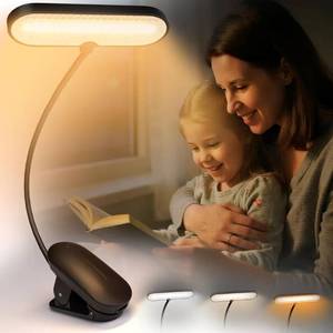 lot 46548 image: Book Light for Reading at Night- Eye Caring 3 Color Modes&Stepless Dimming LED Book Reading Light, Rechargeable 70 Hrs Lasting Runtime Lightweight Clip-on Book Light for Book Lovers, Deep Black - Retail $10