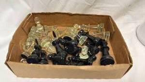 lot 49 image: Plastic Chess Pieces Set Black and Clear