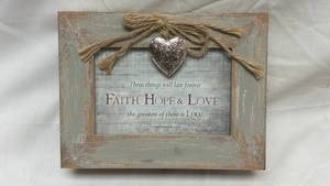 lot 54 image: Faith Hope & Love Rustic Wooden Keepsake Box with Heart Charm