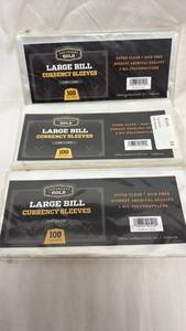 lot 79 image: Cardboard Gold Large Bill Currency Sleeves 100 Count - 3 Packs