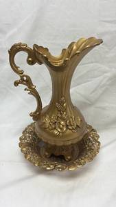 lot 90 image: Baroque Style Brass Pitcher and Decorative Tray Set