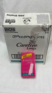 lot 102 image: Carefree Longs To Go Unscented Long Pantiliners PDQ Display Box - 18 Packs of 18