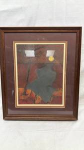 lot 106 image: Framed Abstract Landscape Art Print with Moon and Bare Tree