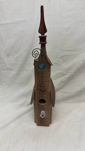lot 109 image: Handcrafted Wood and Metal Church Birdhouse with Steeple Finial