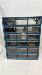 lot 111 image: 18-Drawer Parts Organizer Cabinet with Hardware Assortment