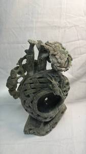 lot 139 image: Chinese Green Jade Hand-Carved Floral Basket Sculpture