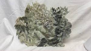 lot 221 image: Chinese Jade Stone Carved Horses and Floral Sculpture