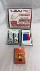 lot 245 image: Lot of 4 Card Games - Deal A Word, Bridge for Juniors, AirCenter Playing Cards & Authors