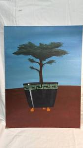 lot 26 image: Acrylic Painting of Tree in Decorative Pot on Canvas