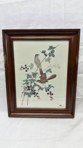 lot 35 image: Framed Bird and Blackberry botanical Print Signed Athos Menaboni