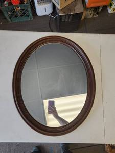 lot 88 image: Oval Wall Mirror with Wood Tone Frame