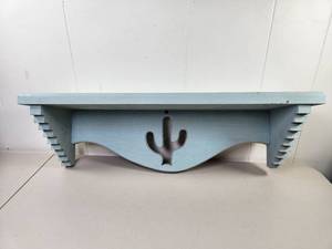 lot 89 image: Light Blue Painted Wood Wall Shelf with Cactus Cutout