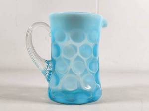 lot 119 image: Vintage Fenton Blue Coin Dot Hand Blown Glass Pitcher