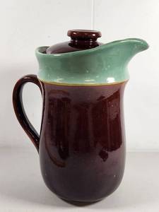 lot 120 image: Stoneware Pottery Pitcher with Lid Brown and Green Glaze