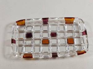 lot 121 image: Crystal Glass Rectangular Tray with Amber and Amethyst Square Accents