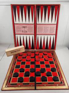 lot 129 image: Whitman Publishing Checkers Backgammon Board Game Set Plus Sealed Domino Set