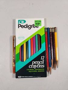 lot 137 image: Pedigree 12 Pencil Crayons Set with Loose Pencils and Weldon Roberts Jet Pencil Eraser