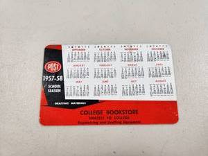 lot 150 image: POST College Bookstore 1957-58 School Season Pocket Calendar & Reference Card