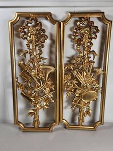 lot 171 image: Syroco Inc. Gold Musical Instrument Wall Plaques Set of 2