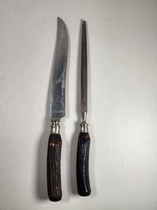 lot 182 image: Lamson Stainless Carving Knife and Sharpening Steel Set with Stag Handle