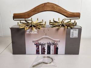 lot 200 image: Wooden Belt & Tie Rack with Gold-Tone Spinning Arms